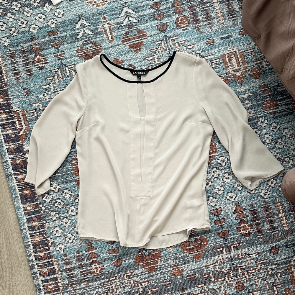 Express Women's Cream Blouse with Black Trim